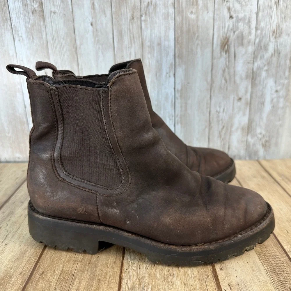 Thursday Everyday‎ Leather Brown Ankle Boots Chelsea Lug Chunky Sole Size 5 US